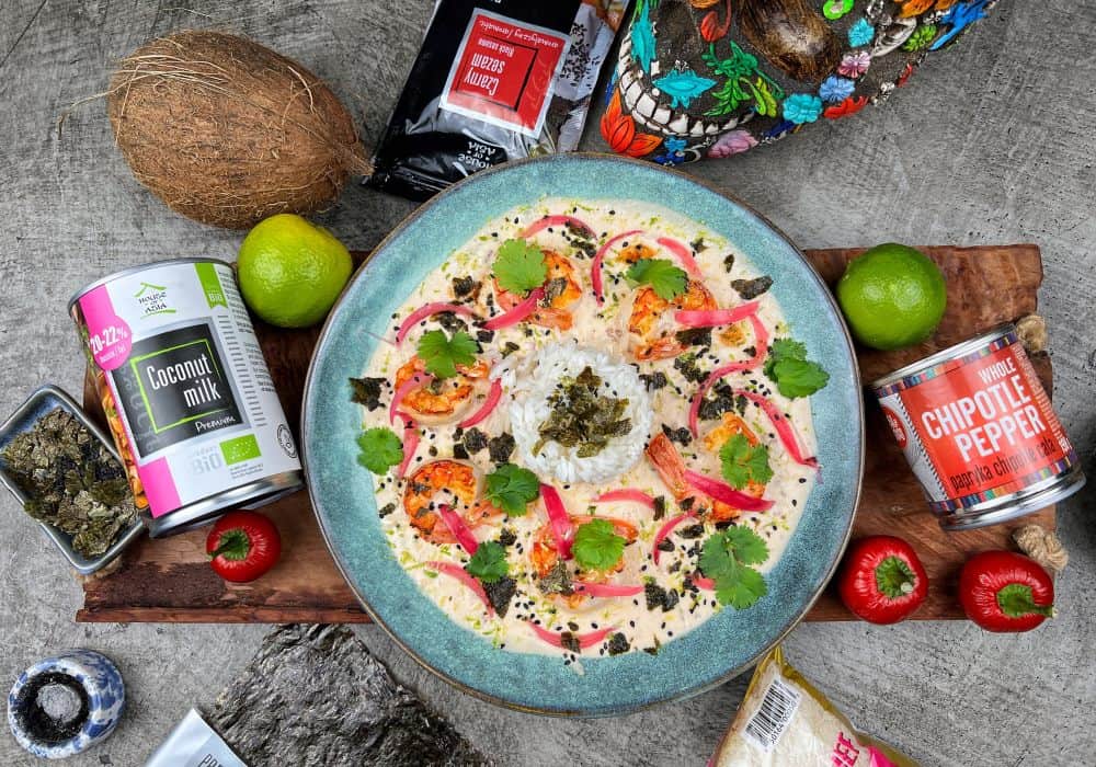 Grillowane krewetki w kokosowym sosie chipotle