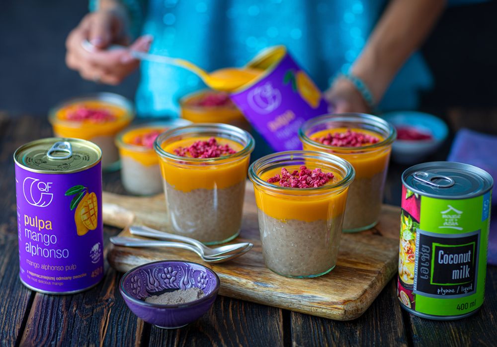 Kokosowy pudding z tapioki i mango
