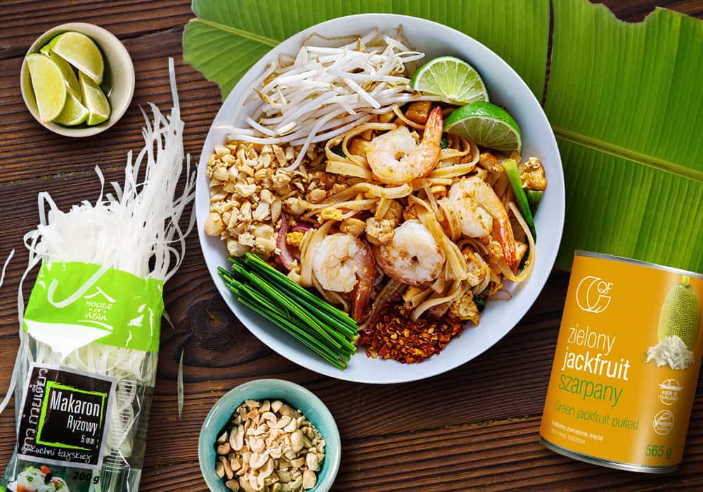 Pad Thai z krewetkami i jackfruitem szarpanym