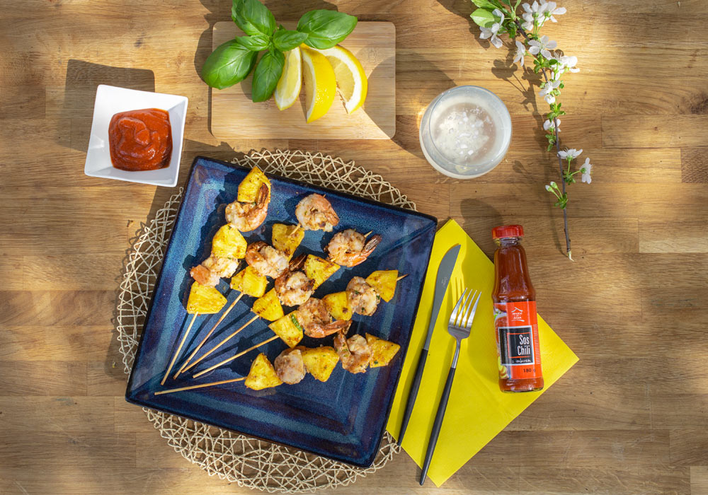 Scharfe Garnelen-Ananas-Spieße