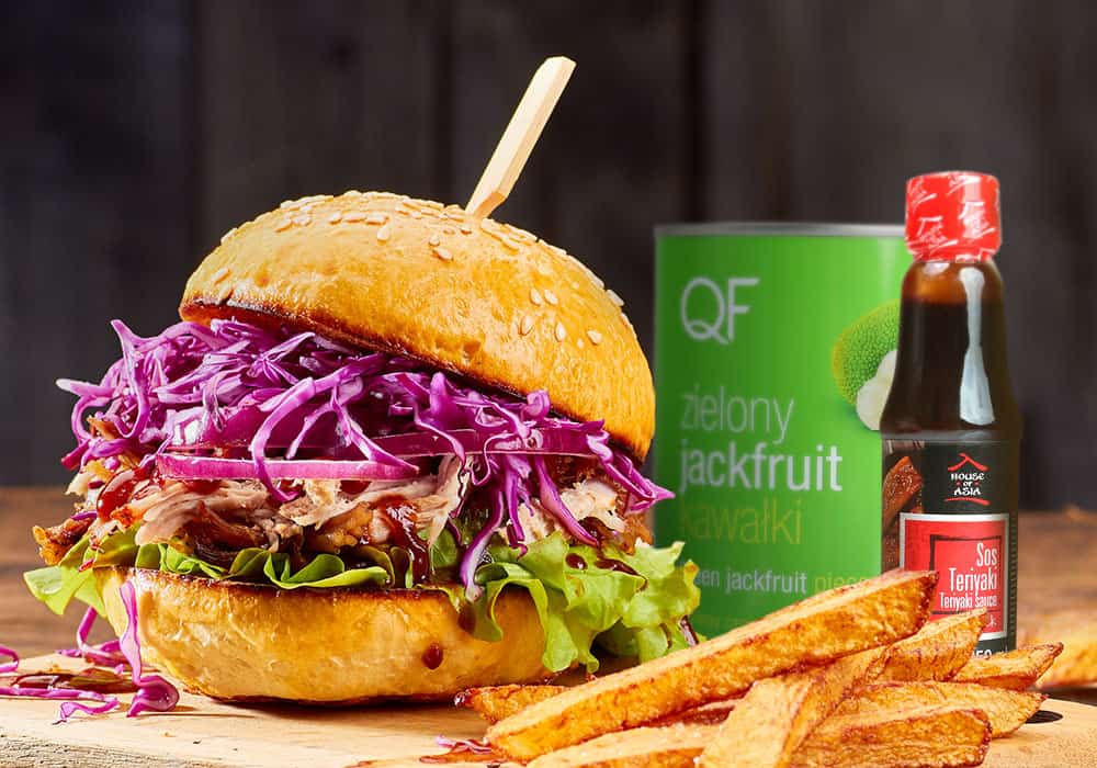 Wege burger z zielonym jackfruitem i sosem teriyaki